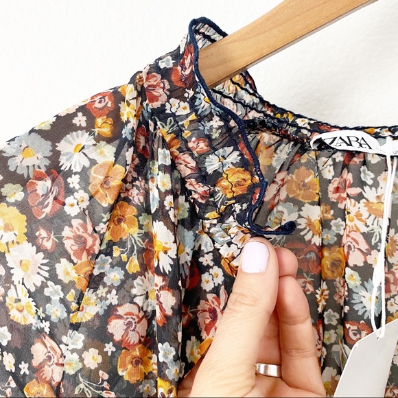NWT Zara Multicolor Floral Long Sleeve Mini Dress - Picture 8 of 12